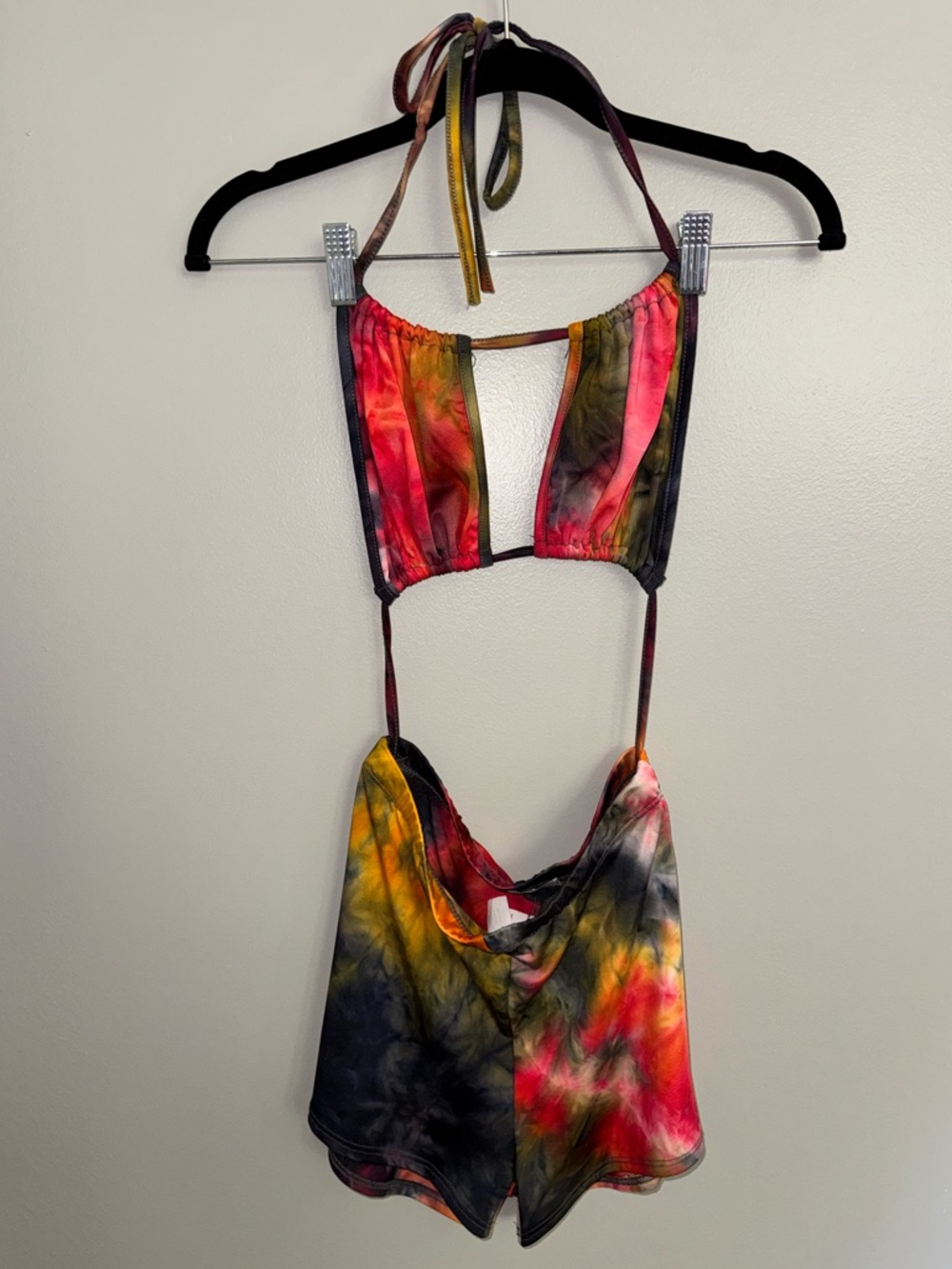 Aria Tie-Dye Halter Romper in Pink, Yellow & Black